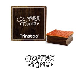 Printtoo Scrap-Booking Card Print Coffee Time Text Design Square Wooden Rubber Stamp-2 x 2 Inches