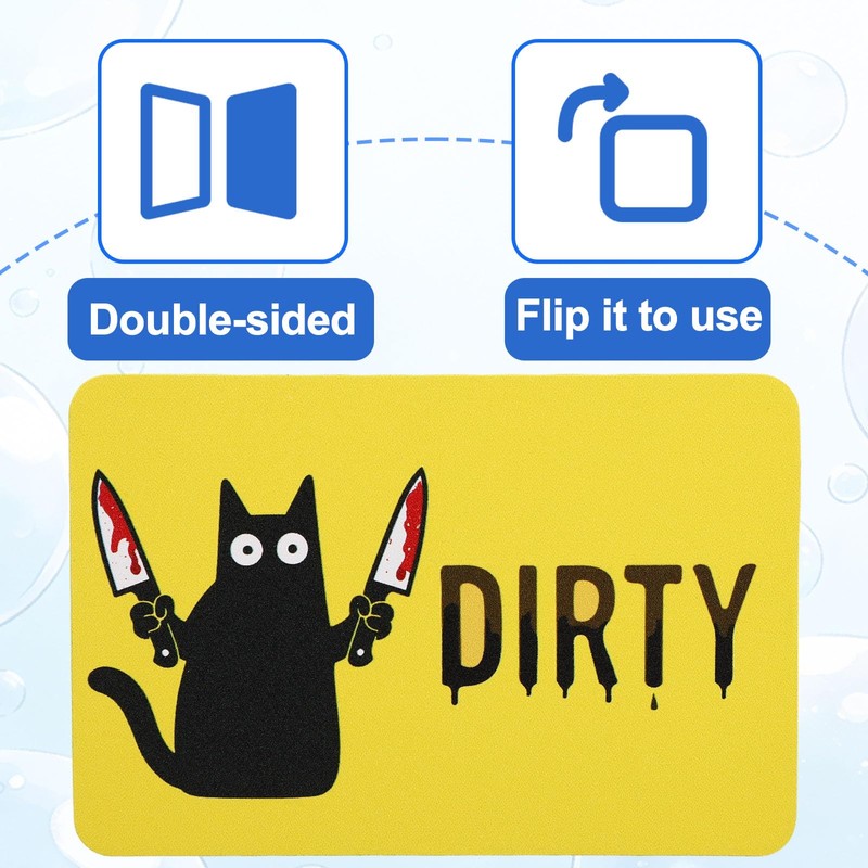 2pcs Double-Sided Black Cat Clean Dirty Dishwasher Magnet