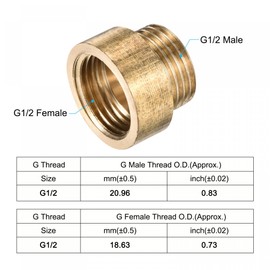 sourcing map Brass Extension Pipe Fitting 10mm G1/2 Female to G1/2 Male Thread Reducer Coupling Adapter Connector
