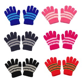 Baluue 6 Pairs Warm Knitted Gloves Full Finger Winter Gloves for Boys Soft Touch Stripe Design for Ages Elastic Fit for Comfort Random Color