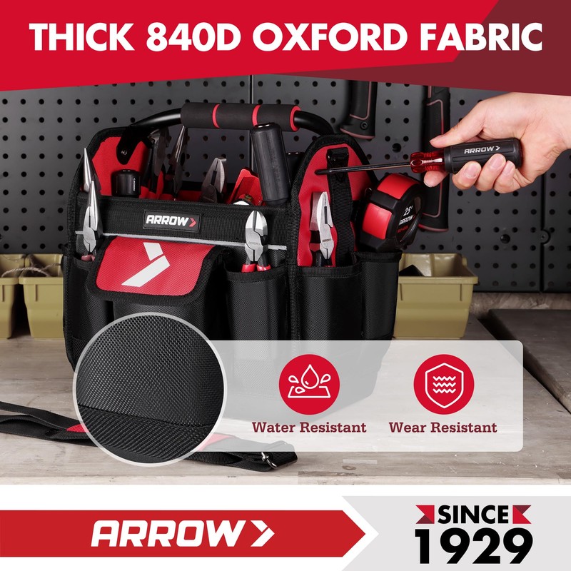 ARROW 12" Tool Tote with Waterproof Hard Base, Electrician Tool