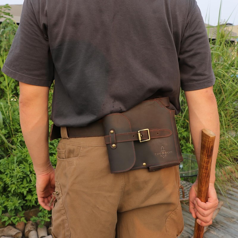 TOURBON Genuine Leather Axe Head Cover Hatchet Sheath with Belt