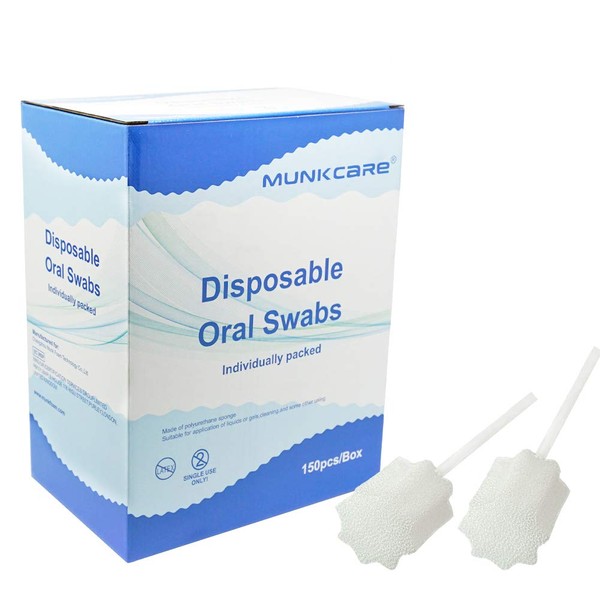 MUNKCARE Oral Mouth Swabs Sponge- Untreated and Unflavored for Baby & Elderly Oral Cleaning White 150 Counts