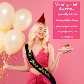 SKJIAYEE It's Giving Birthday Sash with Gold Foil, Fun Black Birthday Sash Decorations for Girls women and Men 16th 18th 21st 30th 40th 50th 60th or Any Birthday Party Supplies, Cute Birthday Gifts