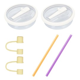 2 Pieces Cup Lids, 2 Pieces Straw Stoppers and 2 Pieces Straws, Cup Accessories, Leak Proof Cup Lids, Dustproof Straw Stoppers, Reusable