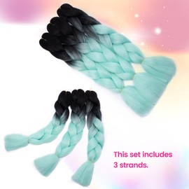 Silk-co 24" Wholesale 3 Pcs Ombre Crochet Jumbo Braid 300g Braiding Hair Extension Afro Braid Synthetic Hair [Black-Light Green]