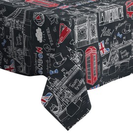 Xtremepads London Landmark Lettering Symbols Pattern Pattern - Square Linen Tablecloth, 60" x 60" inches Washable Decorative Table Cloth