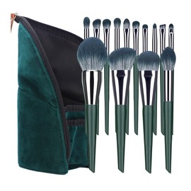 Juego de brochas de maquillaje 14 piezas Verde Juego de brochas de maquillaje sintético premium con brochas de base profesional Correctores en polvo Sombras de ojos Brocha de maquillaje de rubo