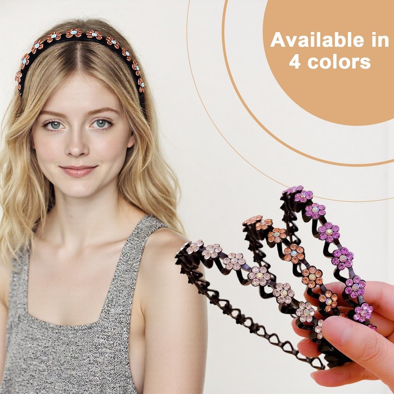 Flower Crystal Headbands for Women Non Slip, Wave Rhinestone Head
