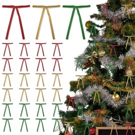 WELANE Christmas Wreath Bows, 24 PCS Velvet Ribbon Twist Tie Bows for Home, Wedding, Party Decor (3 Colors)