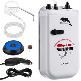 Feekoon Battery Powered Portable Aquarium Air Pump, 2 Speed Bait Aerator Pump Fish Tank Bubbler with Accessories Fits Most Bait Buckets for Fish Tank, Outdoor Fishing, Power Outages and Emergency