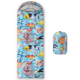 Sleeping Bags for Adults and Kids Camping Sleeping Bags for Girls and Boys Lightweight Waterproof Cold/Warm 3-Season Outdoor Travel with Compression Bags (Blue Ocean, Single -31.5x90.5)