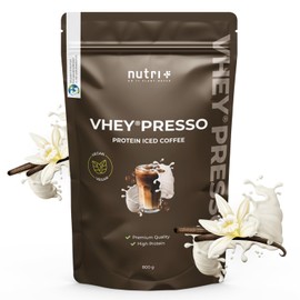 Nutri + Protein Iced Coffee Vanille - Vheypresso Eiweiß Kaffee mit Koffein 800 g Pulver ohne Laktose, Whey + Gluten - Proteinkaffee