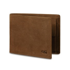 GSG M23052 Men's Leather Wallet with RFID Protection, Genuine Leather Wallet with Coin Compartments, Large Wallet, 15 Compartments, brown, Retro