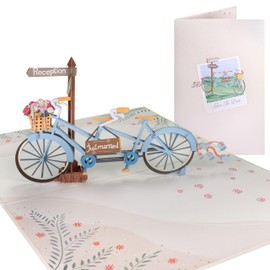 Sweetpopup Handmade Wedding Card Pop Up Card for Wedding, Engagement, Elegant Silver Metallic Paper, Wedding Bicycle 069