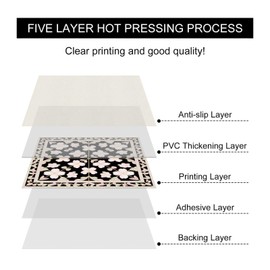 HOMETITUTE 10PCS 12x12 Inch Soft Pink Cherry Blossom Flower Design on Black Floor Tiles Peel and Stick Removable Self Adhesive DIY Vinyl Flooring Stickers for Kitchen Bathroom Living Room Home Decor