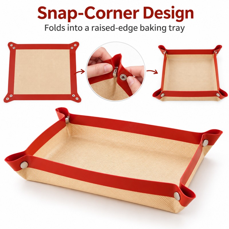 Reusable Silicone Baking Mat for Oven Baking – Nonstick, Snap-Corner