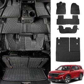 Thinzyou Floor Mats Compatible with 2023 2024 Honda Pilot Cargo Mat Trunk Mat Trunk Liner TPE All Weather Back Seat Cover Protector Pilot Accessories (Trunk Mat with Backrest Mats+Floor Mats)