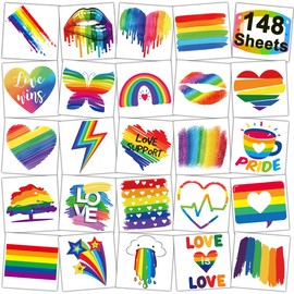 CHARLENT Temporary Rainbow Tattoo, 148 Individual Sheets - Pride Tattoos, Heart, Lips, Love, Rainbow Tattoo for Pride Festivals