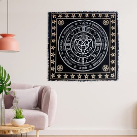 OCTAZI Altar Table Cloth Tarot Cards Bandana Tablecloth Wiccan Altar Tools Napkins Witchcraft Supplies Square Witch Pagan Spiritual Celestial Deck Witchy Spell Cotton Sacred Alter Cloth With Fringes