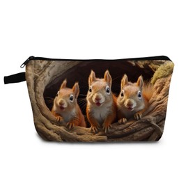 YULUENZE Squirrel Present Squirrels Makeup Bag Cute Small Organizer Bag with Zipper Adorable Squirrel Print Cosmetic Bag Birthday Presents for Squirrel Lovers Women Sisters Friends