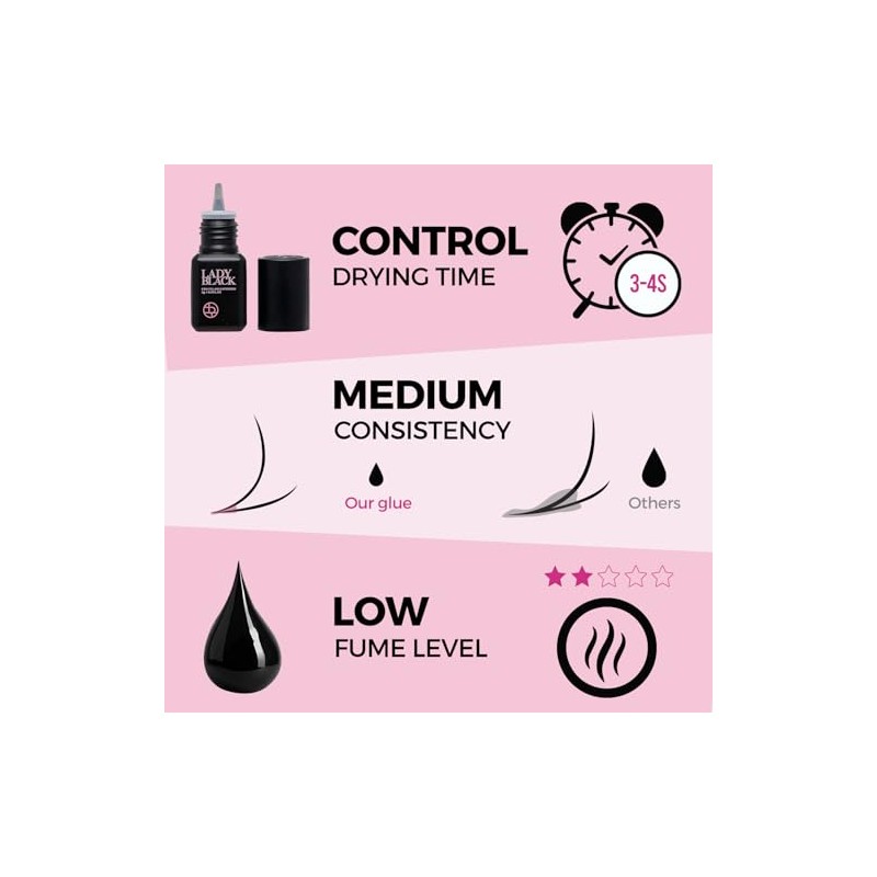Pegamento de extensión de pestañas negro para mujer, 5 ml,