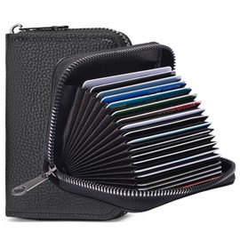 LOUEBICA Men for Leather Credit Card Case Holder RFID Blocking Zipper Travel Wallet