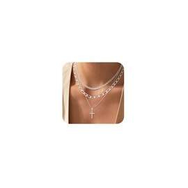 VIROMY Silver Cross Necklaces for Women 14K Silver Zircon Cross Pendant Necklace Charm Choker Stackable Chain Delicate Everyday Jewellery Gifts for Her
