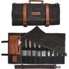 WELKINLAND 13-Pocket Knife Roll, Waxed-Canvas Leather Knife Roll Bag, Heavy-Duty