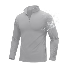 MAGCOMSEN Quarter Zip Pullover Men Water Resistant Winter Golf Jacket Long Sleeve Sweatshirts Fall Thermal Light Grey XL