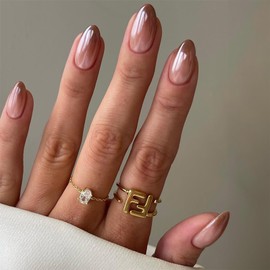 Gradient chrome metallic color Press on Nails Almond Medium fake nails Glossy caramel color Design Glue on Nails Full Cover Acrylic Fake Nails Reusable Stick On Nails for Women Girls Daily Wear 24Pcs