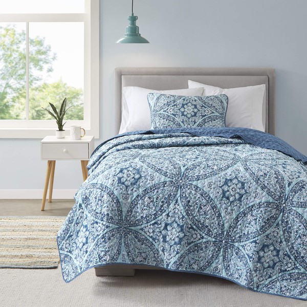 Comfort Spaces Reversible Quilt Set-Vermicelli Stitching Design All Season, Lightweight,