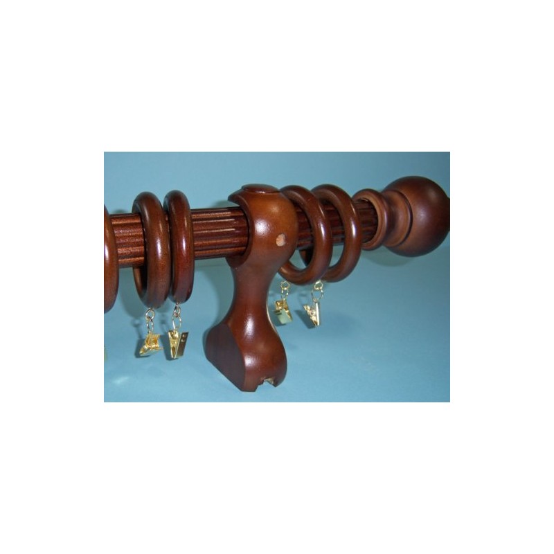 1-3/8" Solid Wood Drapery Rings with Brass Clips in Coffee