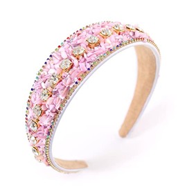 Diadema con Diamantes de Imitación para Mujer, Diadema con Cristales Brillantes, Acolchada, Ancha, Accesorios para El Cabello con Purpurina, Color Rosa