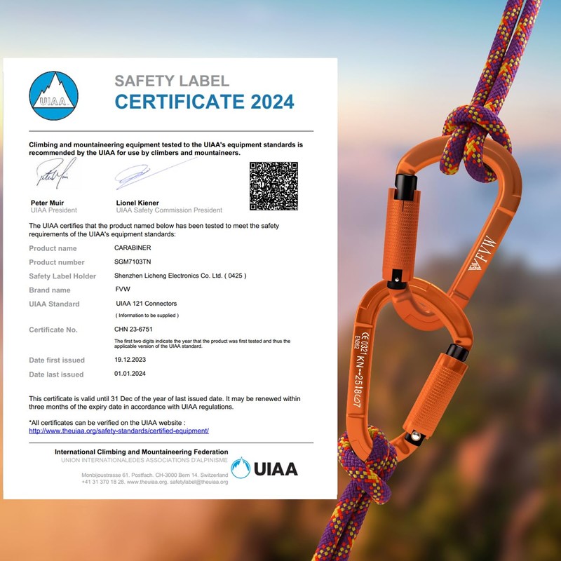 FVW 5 Pieces Heavy Duty Climbing Carabiners, 25KN UIAA Certified