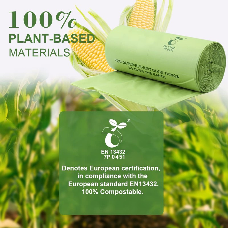 Codirom 100% Compostable Trash Bags, 13 Gallon, 49.2 Liter, 0.91