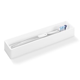Linkidea Toothbrush Holder with Diatomite Drying Stone, Acrylic Bathroom Drawer Organizer with Draining Hole for Tooth Brush, Compatible with Colgate Extra Clean, Oral-B CrossAction (White)