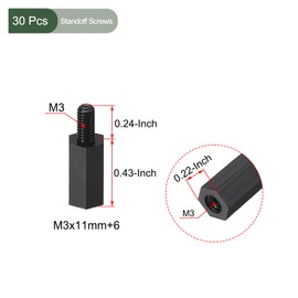 YOKIVE 30 Pieces M3 Standoff Bolts, Nylon Hex PCB Standoff Bolts with High Insulation Effect, Keep Height Evenly, Ideal for Motherboard (Black, 11mm+6mm)