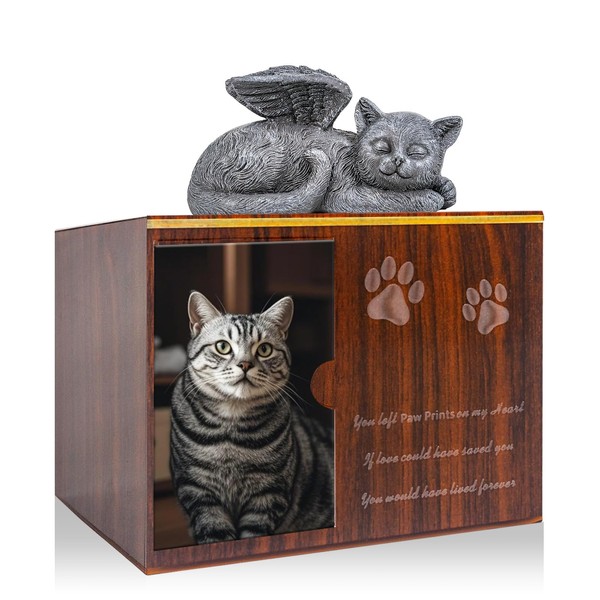 Cityjoy Cat Urn for Ashes - Large Wooden Texture Acrylic