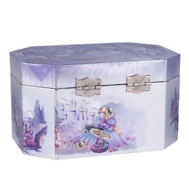 Broadway Gifts Castle Musical Music Jewelry Box with Dancing Spinning Ballerina Plays Swan Lake Tune,purple, silver,5.75x3.75x 5