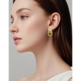 Fxiqini Gold Knot Earrings Geometric Drop Dangle Earrings Chunky Statement Earrings for Women Jewelry Gifts Gold Silver Tone
