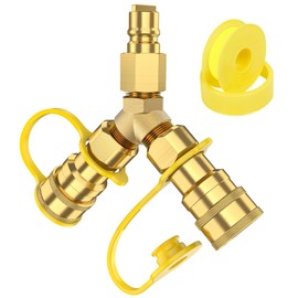 3/8 inch Natural Gas Y Splitter, 2-Way Natural Gas Quick Connect Fittings with Shut Off Valve, Conversion Kit for Natural Gas Line, 3/8" Propane Hose, Pizza, Oven, Grill, Generator, Heater, RV Trailer