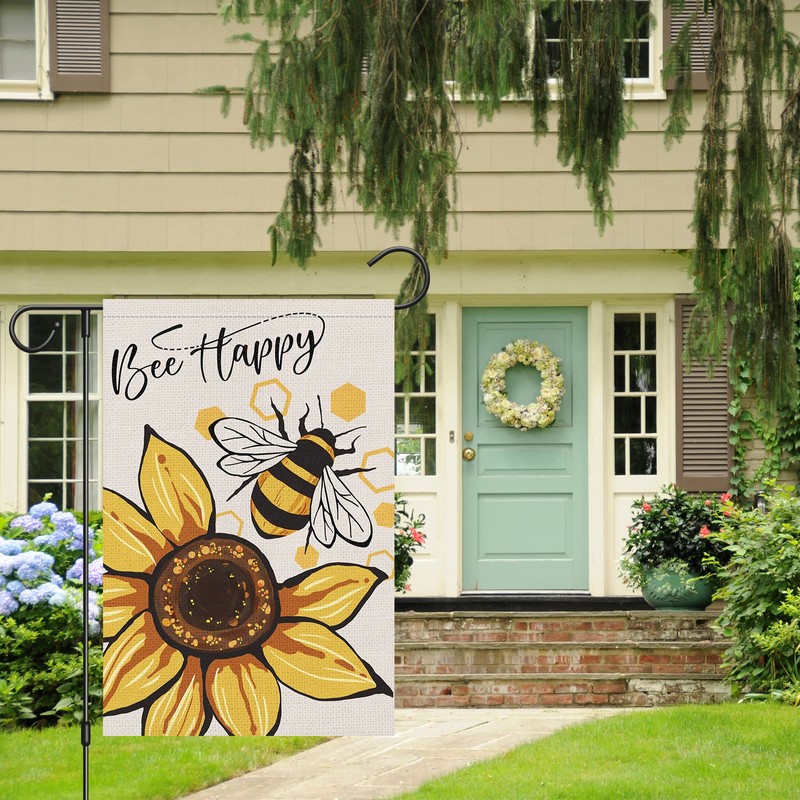 Louise Maelys Bee Happy Garden Flag 12x18 Double Sided Vertical,