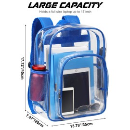 Nausear Clear Backpack School Bag Stadium Approved Heavy Duty Large PVC Laptop Transparent Backpack See Through Backpack for Sports, Work, Stadium, Security, Travel, College - H18''xW14''xD8“ - Blue