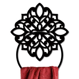 MAYJOYDIY Classic Vintage Floral Metal Towel Ring Custom Towel Holder Antique Style Wall Decor Towel Hanger Black Art Towel Rack Wall Mounted for Bathroom Kitchen Home Decors Gift