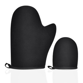 LOPHE Self-Tanning Glove, Black Dual Sided Tan Applicator Mitt, Reusable Self Tan Tanning Glove for Tanning Cream and Exfoliation, Washable Gloves Tanning Streak-Free Tan (Large + Small)