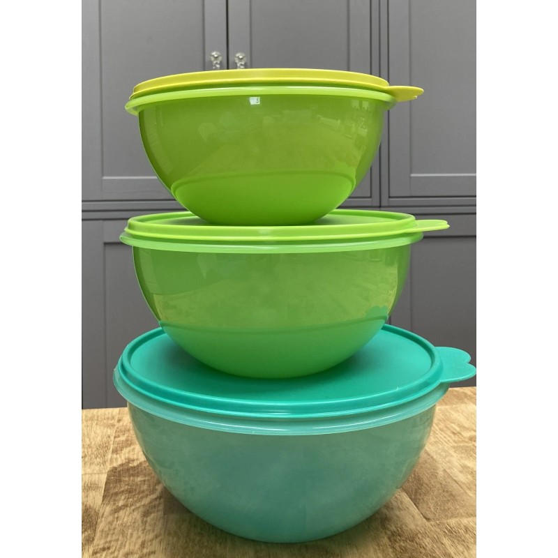 Tupperware Wonderlier 3-Piece Bowl Set with Seals-NEW-SHIP - Clear Bowls