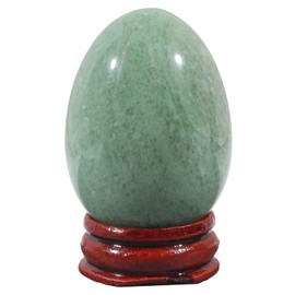 Fekuar Stone Egg Figurine, Polished Healing Crystal Easter Eggs Sphere Sculpture with Wood Stand, Natural Green Aventurine, 1.8"