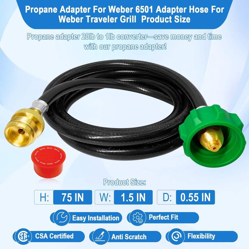 6FT Propane Hose Adapter for Weber Travelev Grill,1lb to 20lb