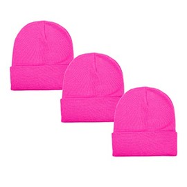 Gelante Unisex Beanie Cap Knitted Warm Solid Color 2040A-Hot Pink-3PC